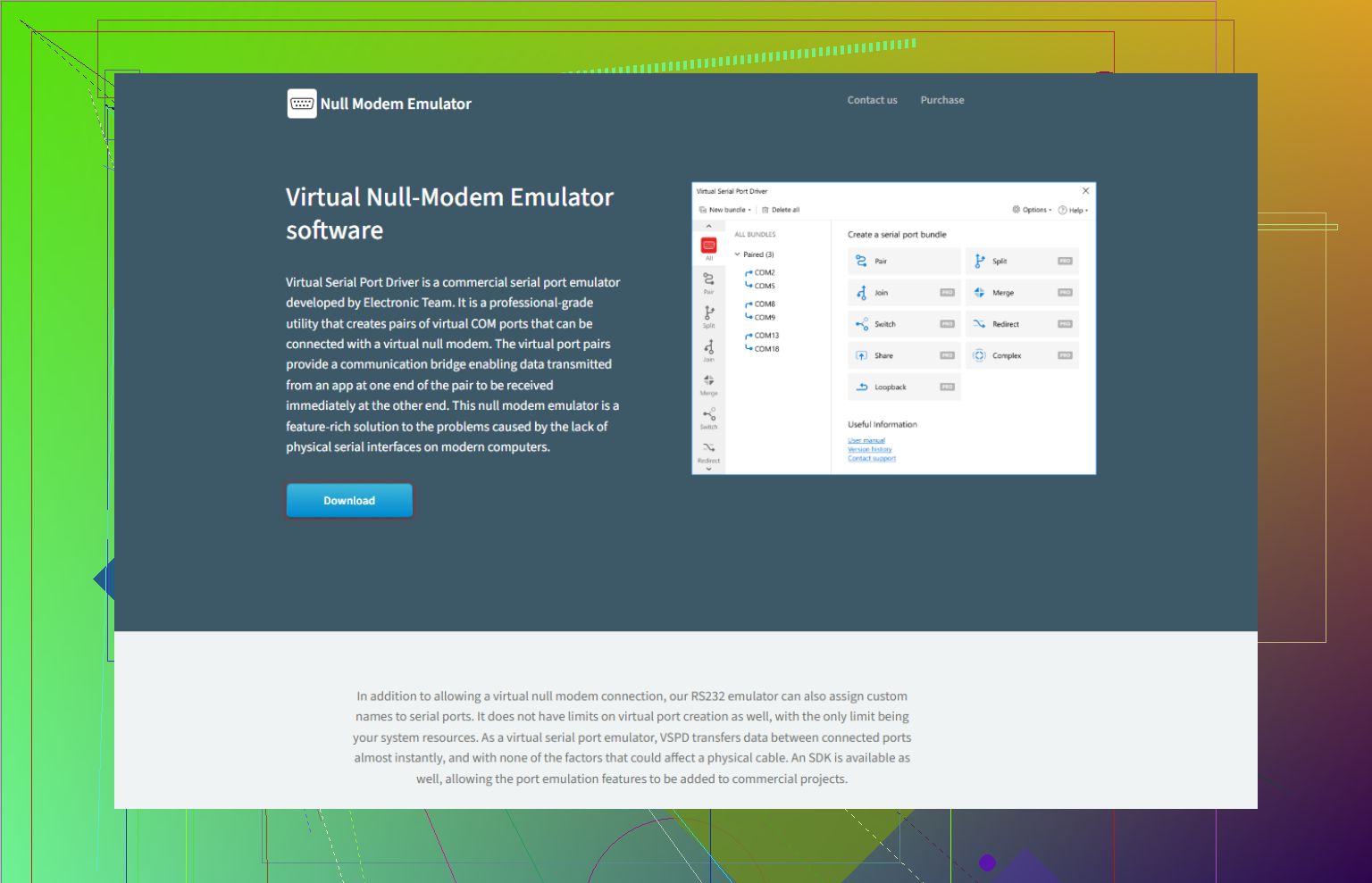 Which null modem emulator works best for Windows 10?